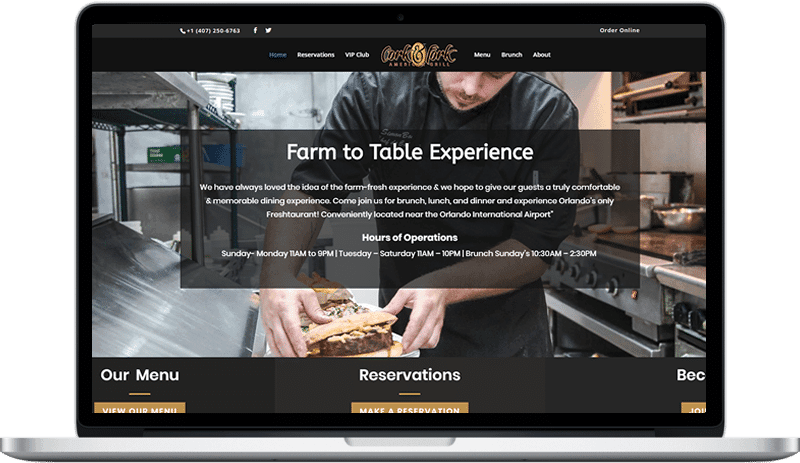 Cork & Fork Ameri Grille website shown on a laptop mockup